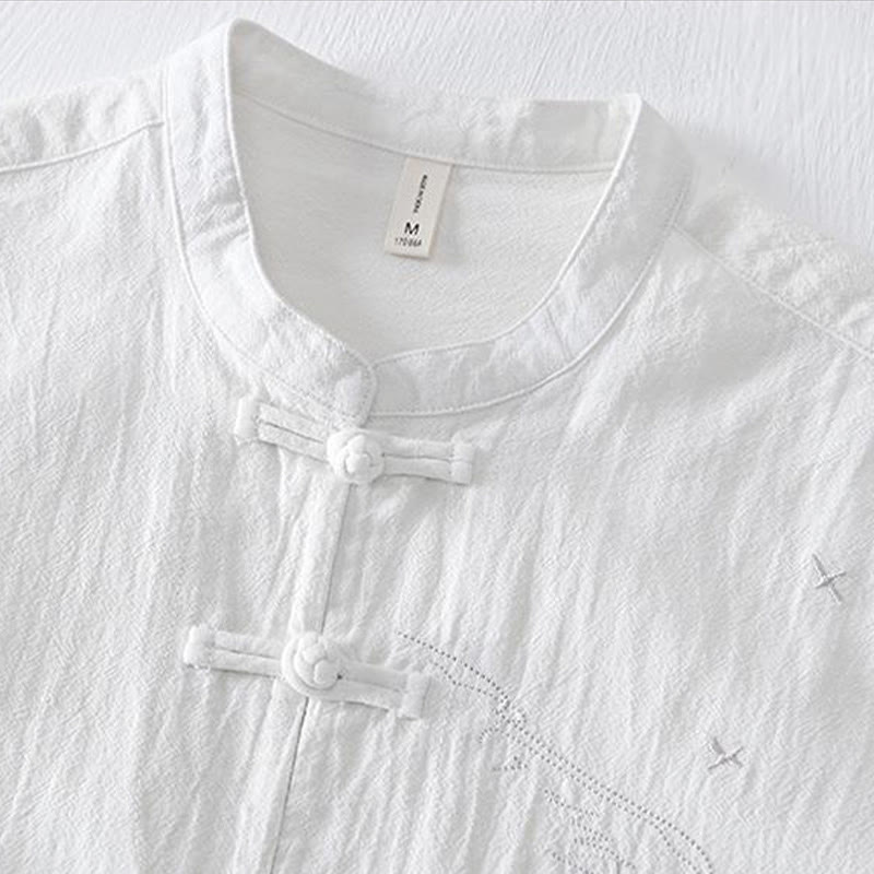 Buddha Stonesカエルボタン マンダリンカラー 刺繍 コットンリネン 半袖 メンズシャツ - image 12