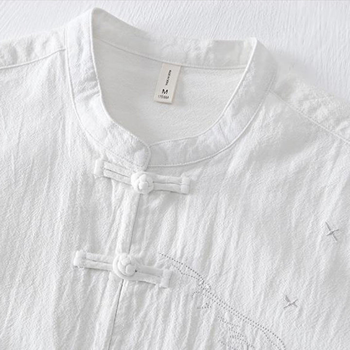 Buddha Stonesカエルボタン マンダリンカラー 刺繍 コットンリネン 半袖 メンズシャツ - image 12