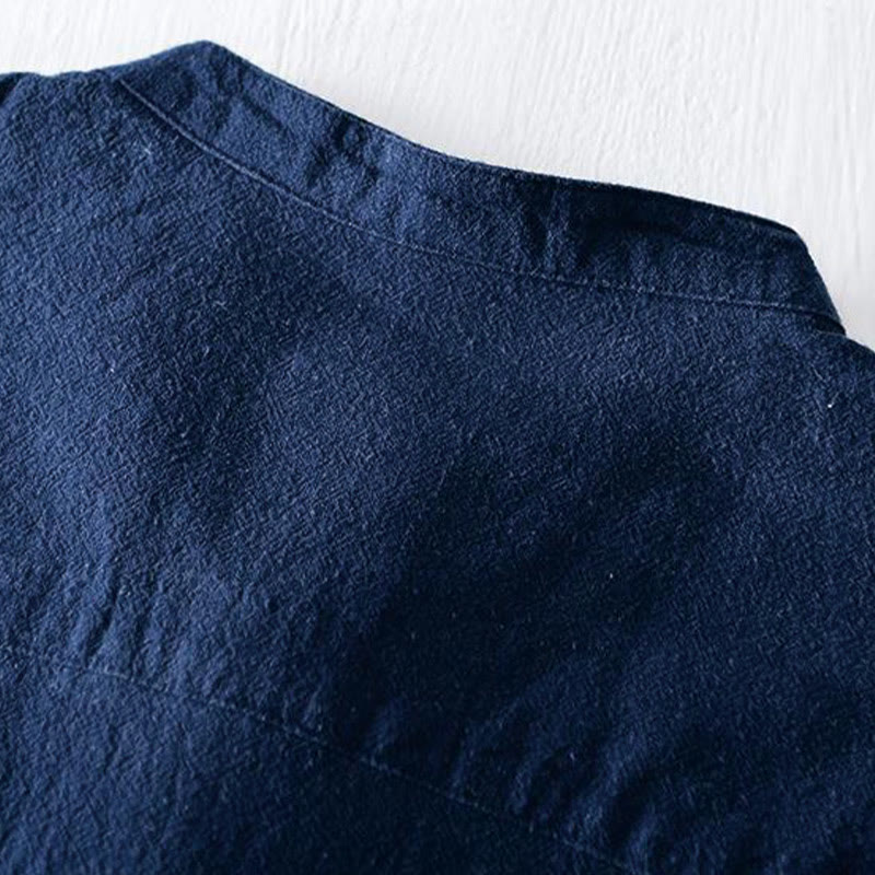 Buddha Stonesカエルボタン マンダリンカラー 刺繍 コットンリネン 半袖 メンズシャツ - image 5