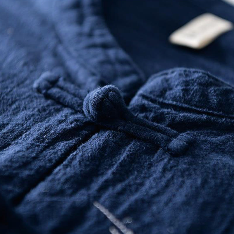 Buddha Stonesカエルボタン マンダリンカラー 刺繍 コットンリネン 半袖 メンズシャツ - image 2