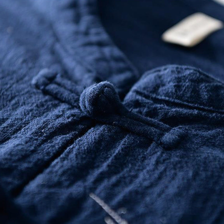 Buddha Stonesカエルボタン マンダリンカラー 刺繍 コットンリネン 半袖 メンズシャツ - image 2