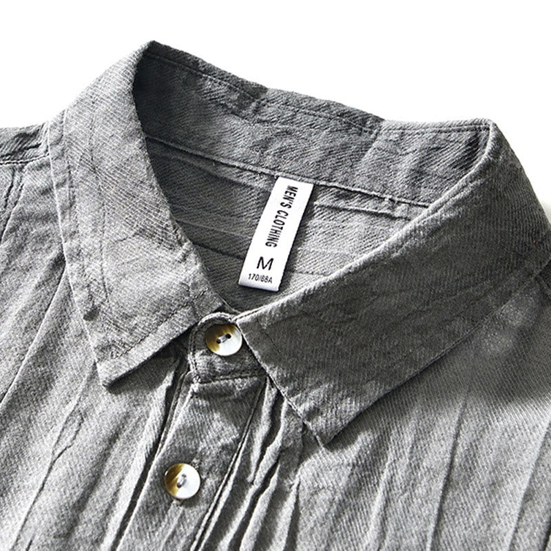 Buddha Stonesカジュアル 無地 ラペル ラミー リネン ハーフボタン メンズ シャツ - image 9
