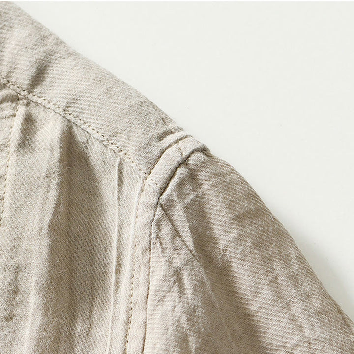 Buddha Stonesカジュアル 無地 ラペル ラミー リネン ハーフボタン メンズ シャツ - image 3