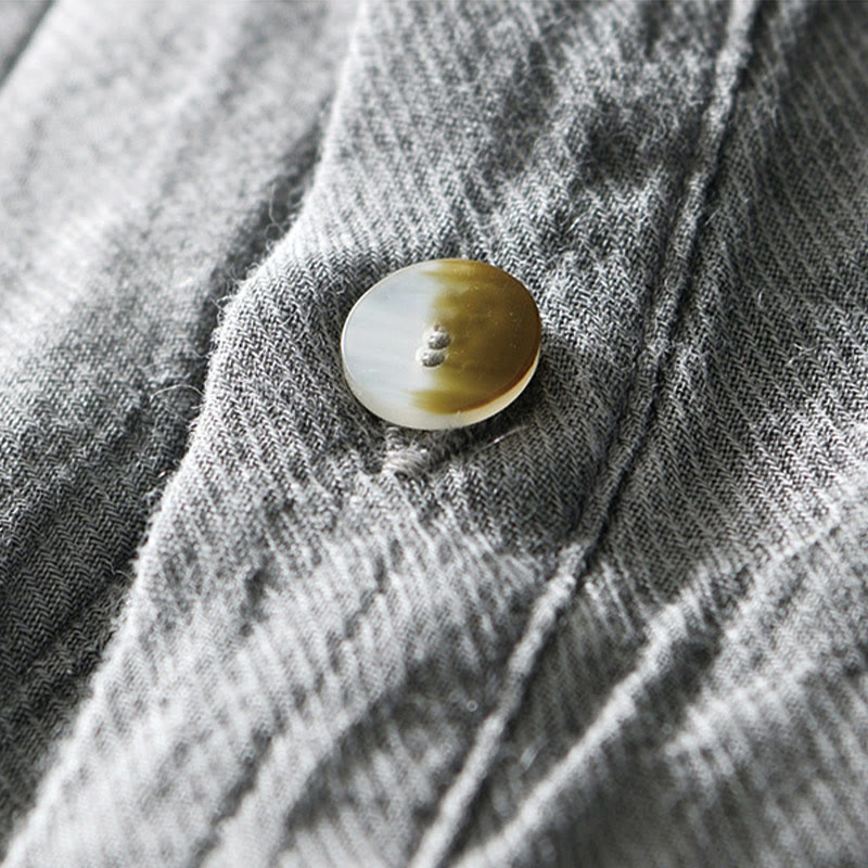 Buddha Stonesカジュアル 無地 ラペル ラミー リネン ハーフボタン メンズ シャツ - image 10