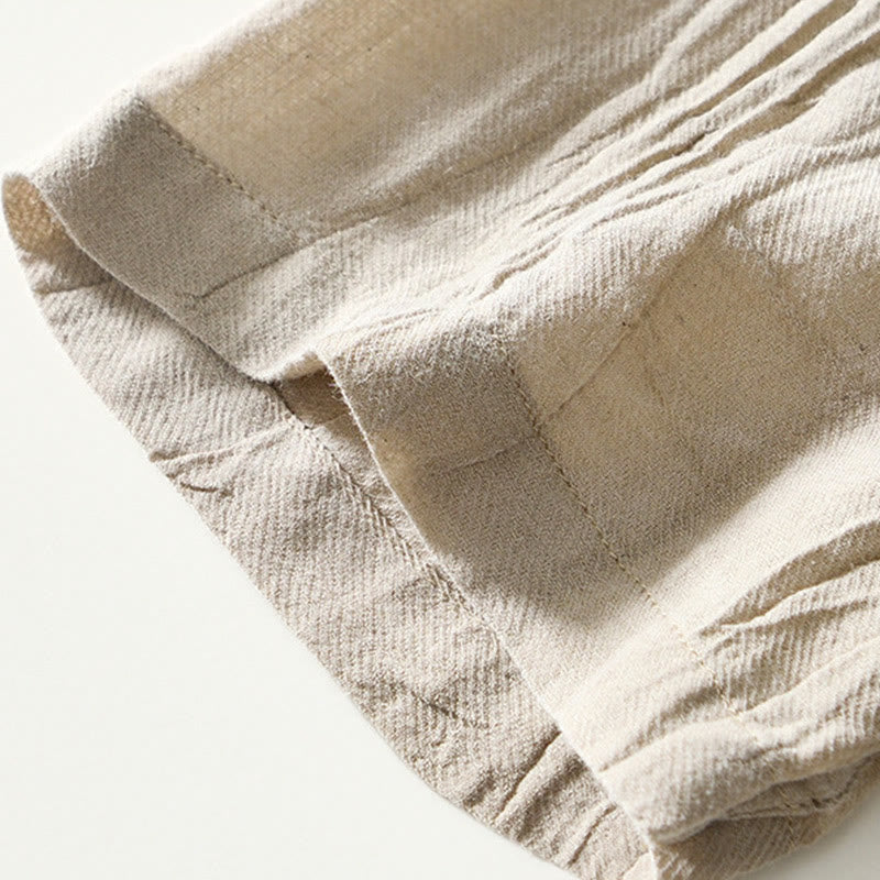 Buddha Stonesカジュアル 無地 ラペル ラミー リネン ハーフボタン メンズ シャツ - image 4