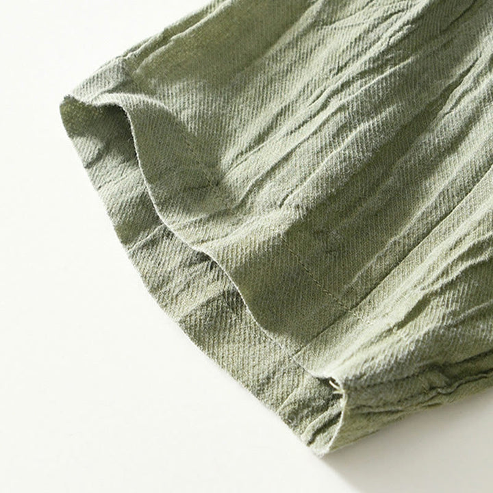 Buddha Stonesカジュアル 無地 ラペル ラミー リネン ハーフボタン メンズ シャツ - image 22