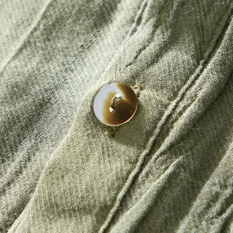 Buddha Stonesカジュアル 無地 ラペル ラミー リネン ハーフボタン メンズ シャツ - image 21