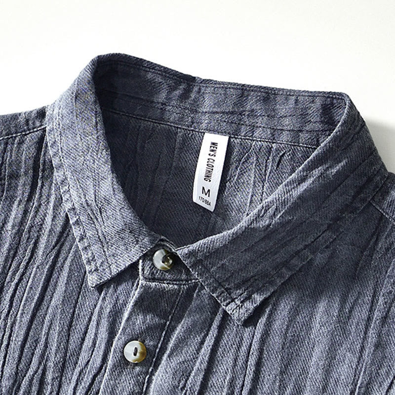 Buddha Stonesカジュアル 無地 ラペル ラミー リネン ハーフボタン メンズ シャツ - image 15