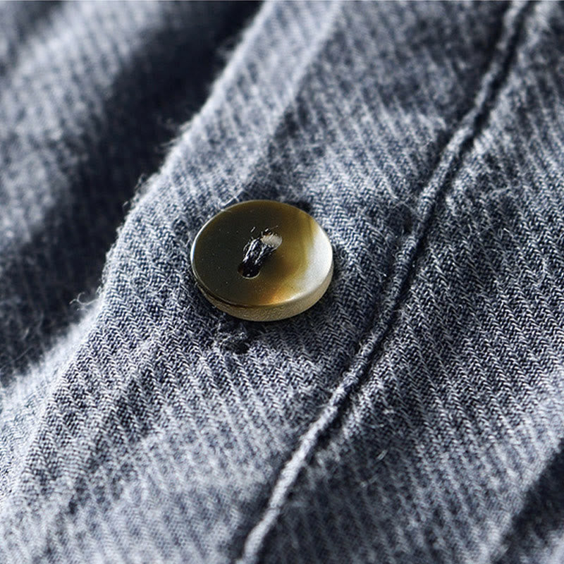 Buddha Stonesカジュアル 無地 ラペル ラミー リネン ハーフボタン メンズ シャツ - image 18