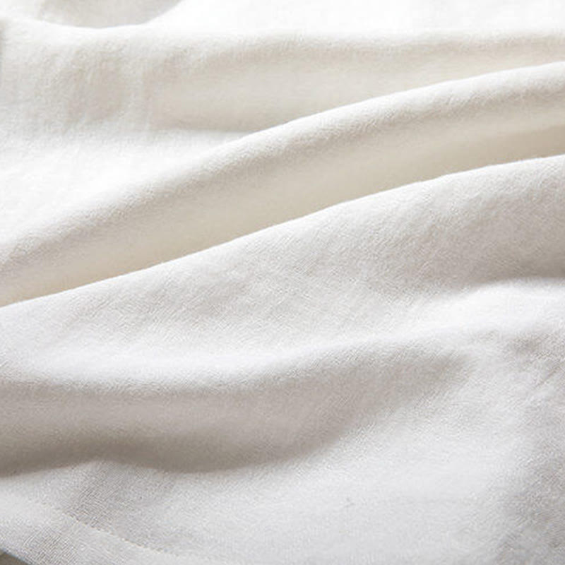 Buddha Stonesホワイト フロッグボタン リネン 七分袖 メンズシャツ - image 3