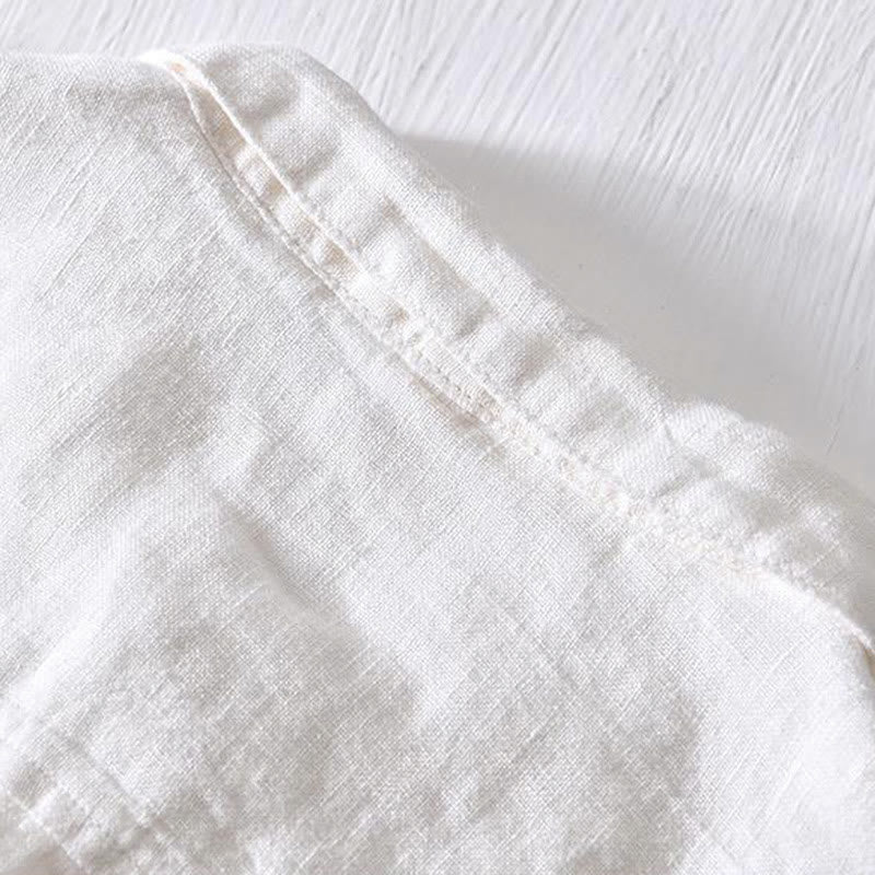 Buddha Stonesシンプルデザイン 半袖 ラペル リネン ハーフボタン メンズシャツ - image 6