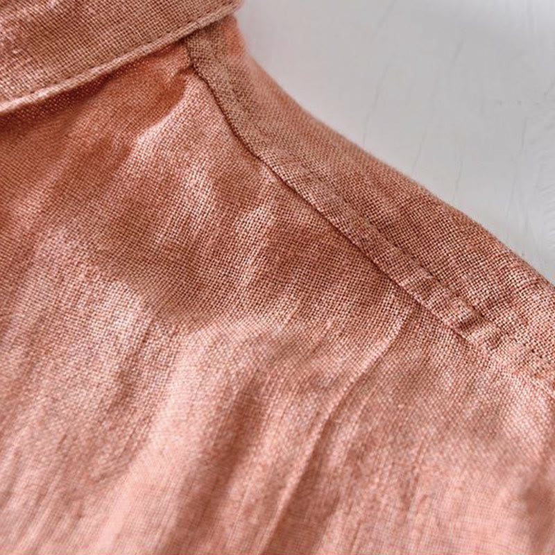 Buddha Stonesシンプルデザイン 半袖 ラペル リネン ハーフボタン メンズシャツ - image 15