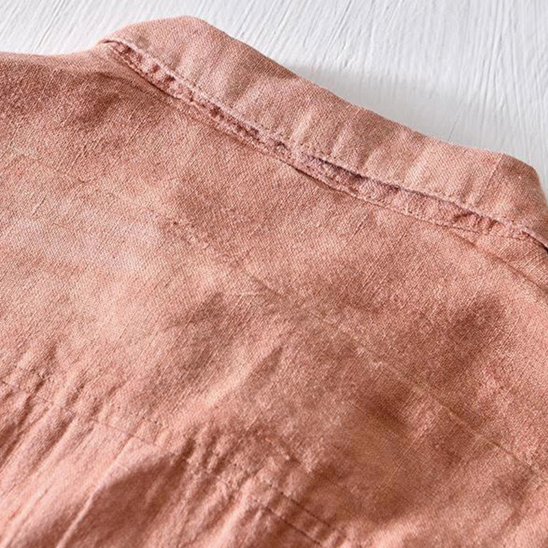 Buddha Stonesシンプルデザイン 半袖 ラペル リネン ハーフボタン メンズシャツ - image 14