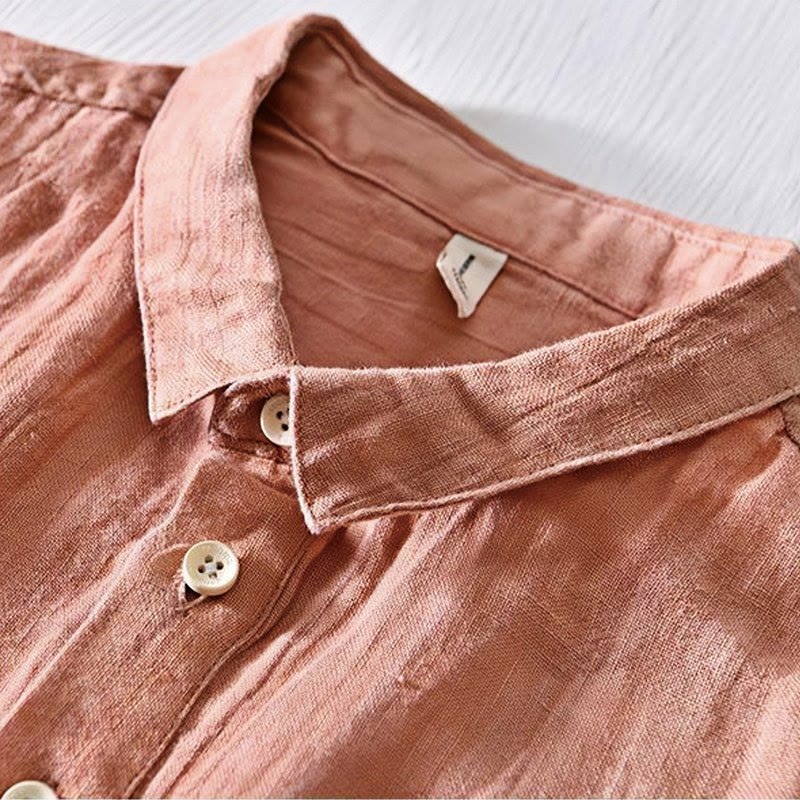 Buddha Stonesシンプルデザイン 半袖 ラペル リネン ハーフボタン メンズシャツ - image 13