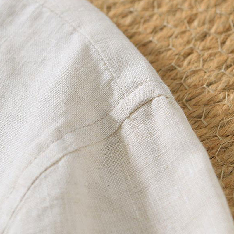 Buddha Stonesカジュアル 無地 Vネック 半袖 リネン メンズ シャツ - image 2