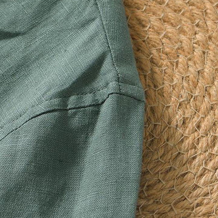 Buddha Stonesカジュアル 無地 Vネック 半袖 リネン メンズ シャツ - image 13