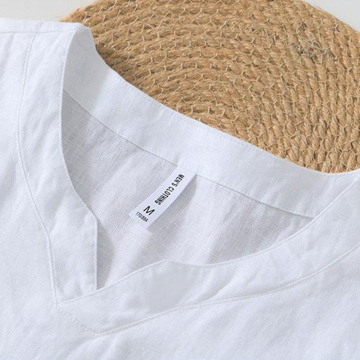 Buddha Stonesカジュアル 無地 Vネック 半袖 リネン メンズ シャツ - image 22