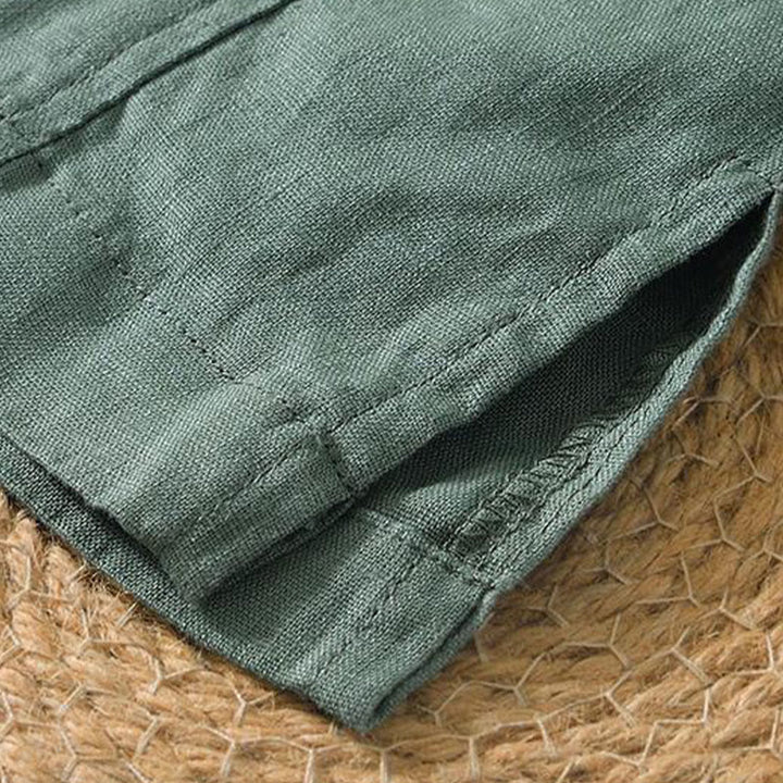 Buddha Stonesカジュアル 無地 Vネック 半袖 リネン メンズ シャツ - image 15