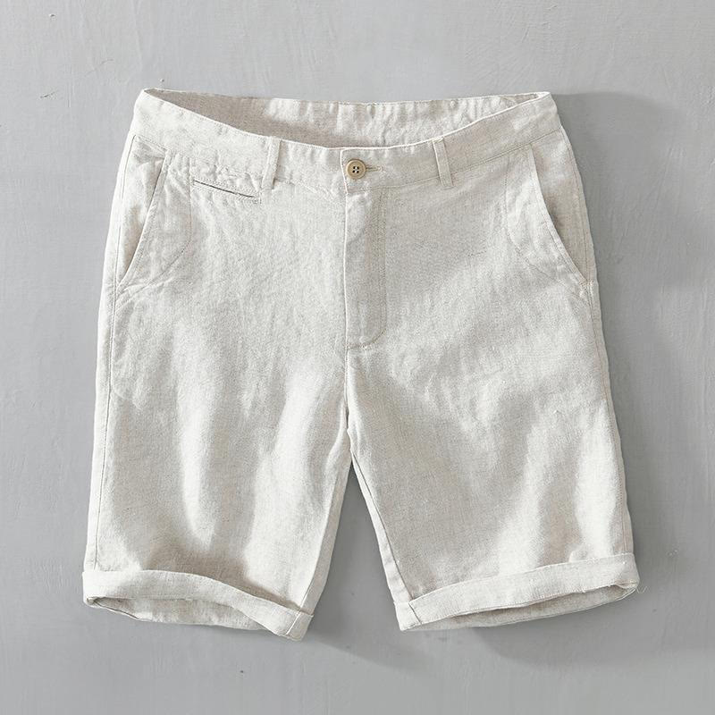 Buddha Stones無地 ドローストリング リネン メンズ ショートパンツ ポケット付き