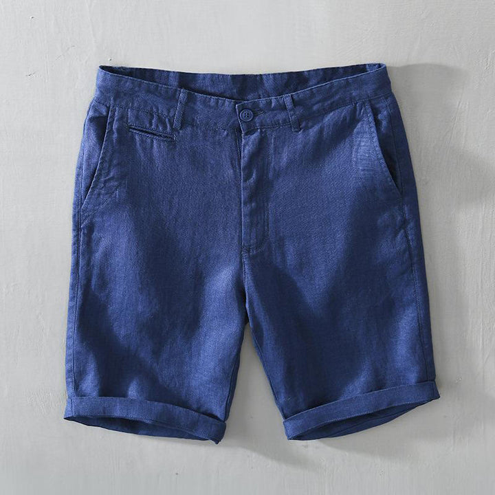 Buddha Stones無地 ドローストリング リネン メンズ ショートパンツ ポケット付き