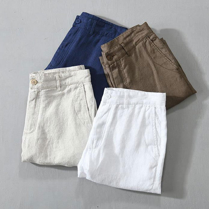 Buddha Stones無地 ドローストリング リネン メンズ ショートパンツ ポケット付き