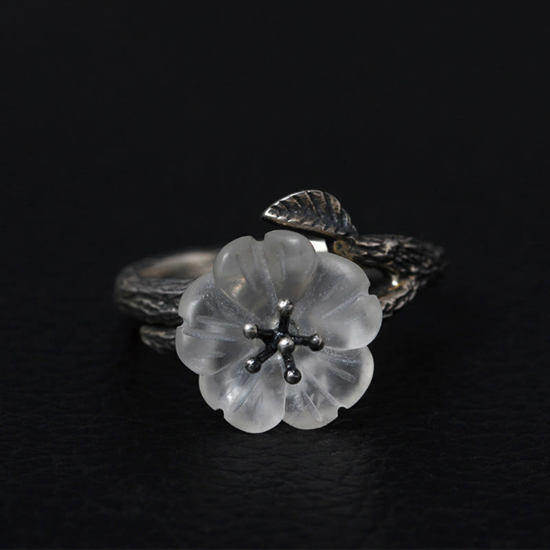 Buddha Stones925スターリングシルバー ホワイトクリスタル スケルトンフラワー 調節可能 ヒーリングリング - レトロスタイル（内径17.5mm） - image 9