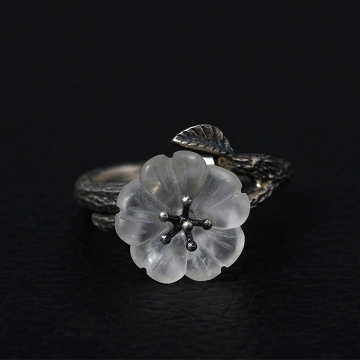 Buddha Stones925スターリングシルバー ホワイトクリスタル スケルトンフラワー 調節可能 ヒーリングリング - レトロスタイル（内径17.5mm） - image 9