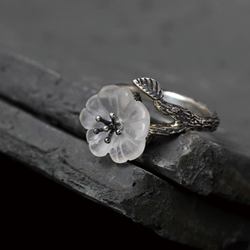 Buddha Stones925スターリングシルバー ホワイトクリスタル スケルトンフラワー 調節可能 ヒーリングリング - image 10