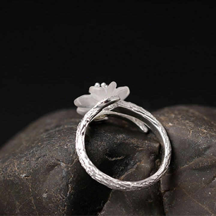 Buddha Stones925スターリングシルバー ホワイトクリスタル スケルトンフラワー 調節可能 ヒーリングリング - image 6