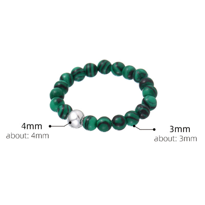 Buddha Stones925 スターリングシルバー クリスタルビーズ ホワイトジェイド ブラックオニキス 祝福 弾性リング