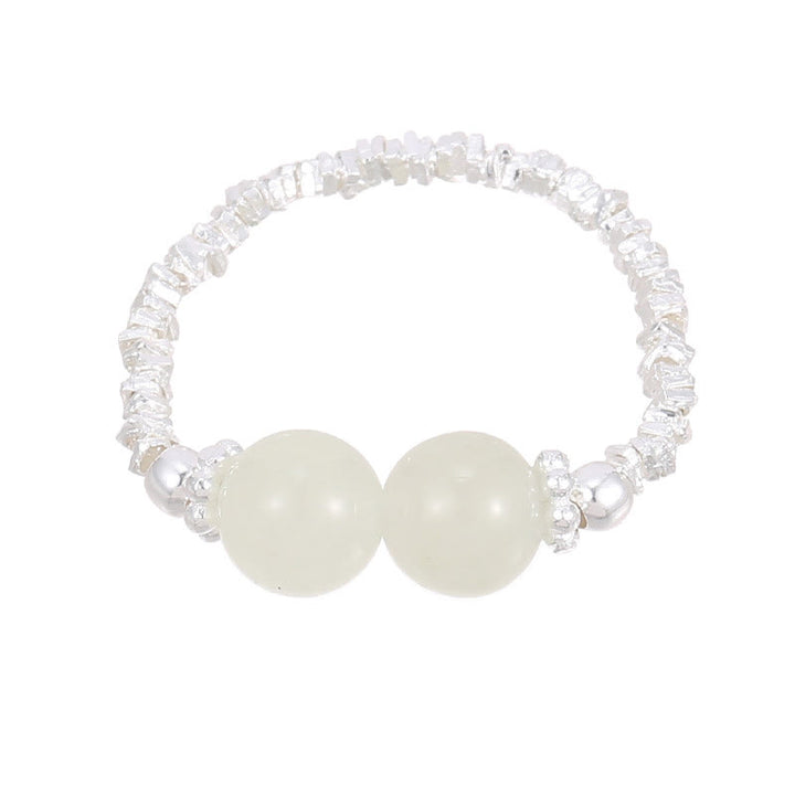 Buddha Stones925スターリングシルバー天然小和田翡翠ビーズ幸運弾性リング - image 10