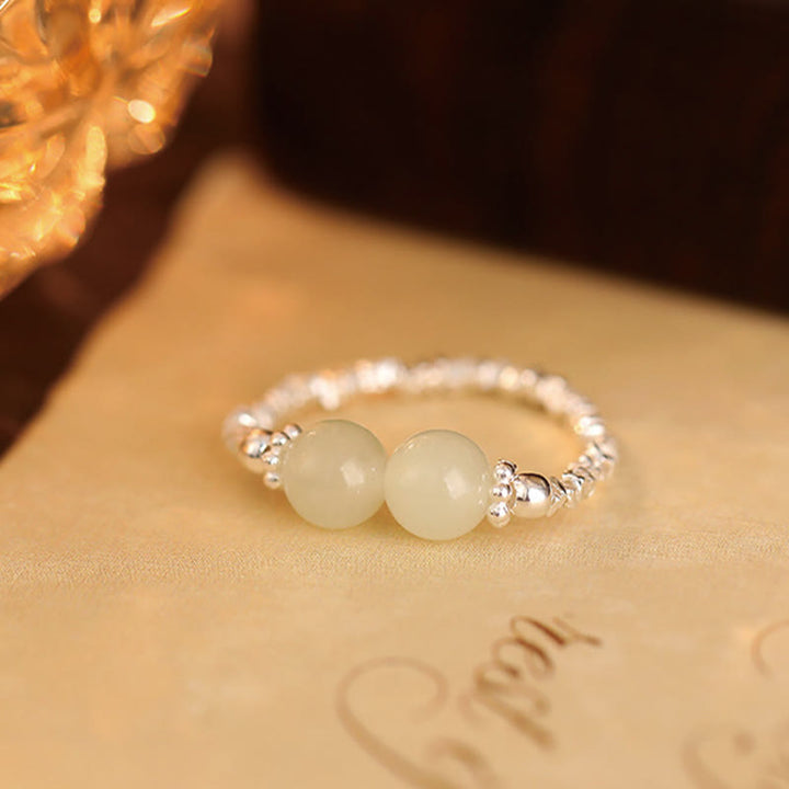 Buddha Stones925スターリングシルバー天然小和田翡翠ビーズ幸運弾性リング - image 9