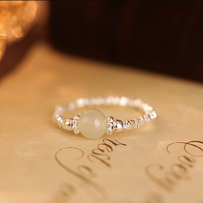 Buddha Stones925スターリングシルバー天然小和田翡翠ビーズ幸運弾性リング - image 7