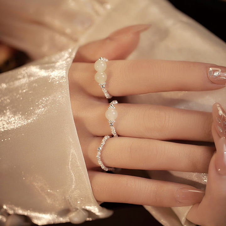 Buddha Stones925スターリングシルバー天然小和田翡翠ビーズ幸運弾性リング - image 13