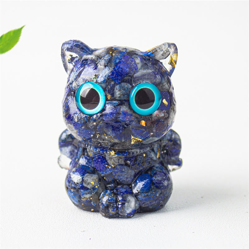 Buddha Stonesかわいい猫 ラズライト アメジスト ブラックオブシディアン アクアマリン クリスタル 樹脂 ポジティブ ホームデコレーション - image 2