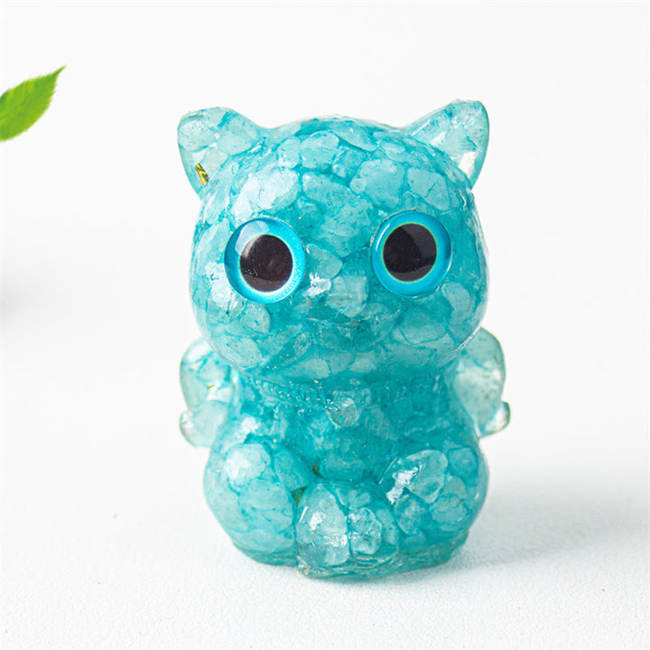 Buddha Stonesかわいい猫 ラズライト アメジスト ブラックオブシディアン アクアマリン クリスタル 樹脂 ポジティブ ホームデコレーション - アクアマリン 5.5×4.5×3.5cm - image 12