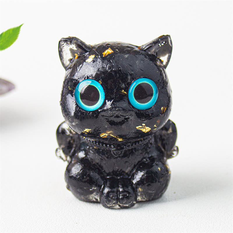 Buddha Stonesかわいい猫 ラズライト アメジスト ブラックオブシディアン アクアマリン クリスタル 樹脂 ポジティブ ホームデコレーション - 黒曜石 5.5×4.5×3.5cm - image 10