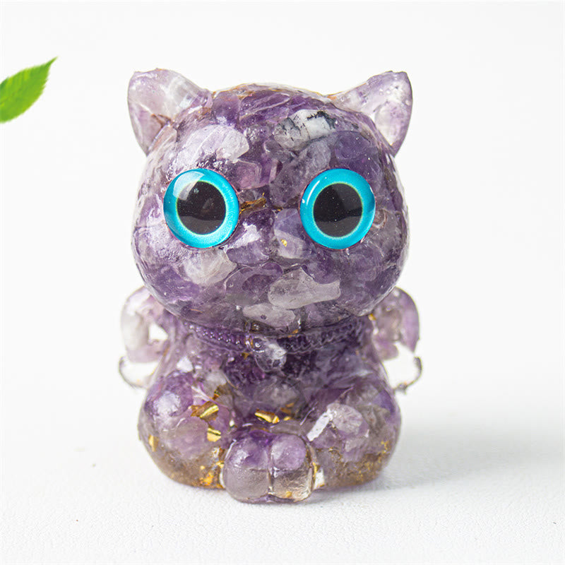 Buddha Stonesかわいい猫 ラズライト アメジスト ブラックオブシディアン アクアマリン クリスタル 樹脂 ポジティブ ホームデコレーション - アメジスト 5.5×4.5×3.5cm - image 8