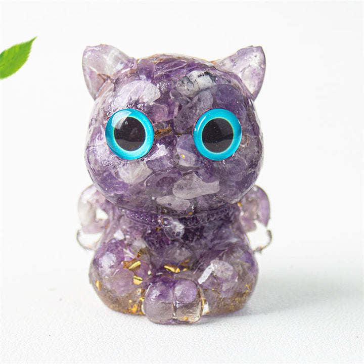 Buddha Stonesかわいい猫 ラズライト アメジスト ブラックオブシディアン アクアマリン クリスタル 樹脂 ポジティブ ホームデコレーション - アメジスト 5.5×4.5×3.5cm - image 8