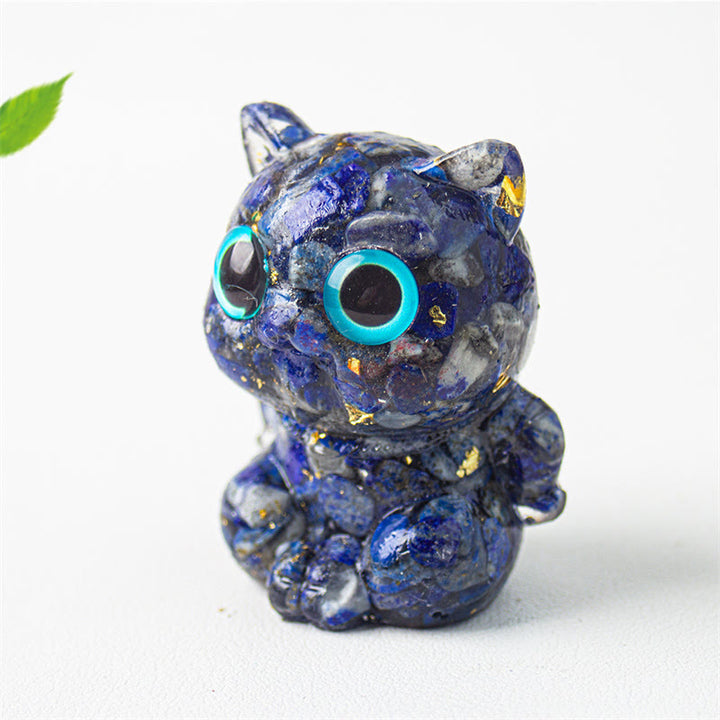 Buddha Stonesかわいい猫 ラズライト アメジスト ブラックオブシディアン アクアマリン クリスタル 樹脂 ポジティブ ホームデコレーション - image 5