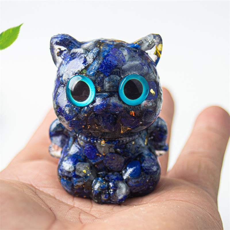 Buddha Stonesかわいい猫 ラズライト アメジスト ブラックオブシディアン アクアマリン クリスタル 樹脂 ポジティブ ホームデコレーション - ラズライト 5.5×4.5×3.5cm - image 1