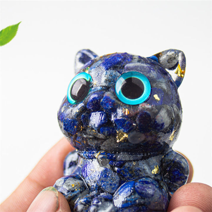 Buddha Stonesかわいい猫 ラズライト アメジスト ブラックオブシディアン アクアマリン クリスタル 樹脂 ポジティブ ホームデコレーション - image 6