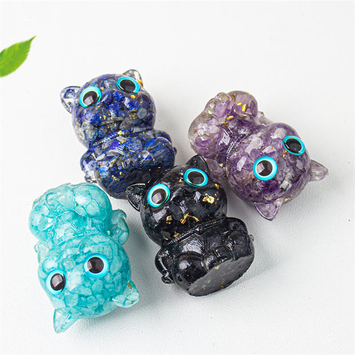 Buddha Stonesかわいい猫 ラズライト アメジスト ブラックオブシディアン アクアマリン クリスタル 樹脂 ポジティブ ホームデコレーション - image 17