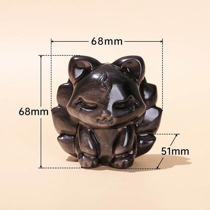 Buddha Stones天然銀光沢黒曜石 九尾狐 守護 家の装飾 - image 10