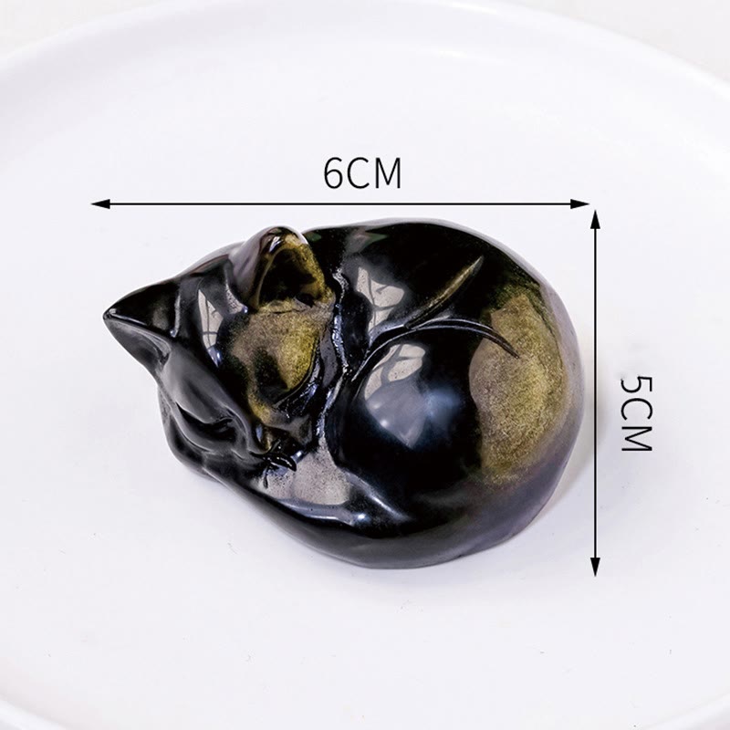 Buddha Stones天然金光沢黒曜石 眠っている猫の像 室内装飾 - image 5