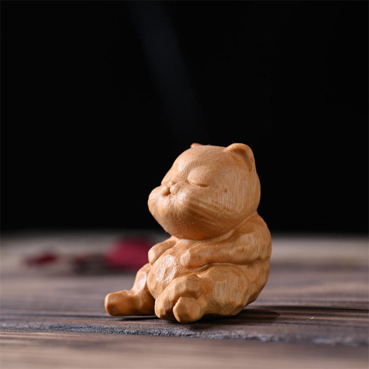 Buddha Stonesミニかわいい座り猫白檀守護ホームデコレーション - ゴールデンサンダルウッドキャット 4.6*4*3.6cm - image 2