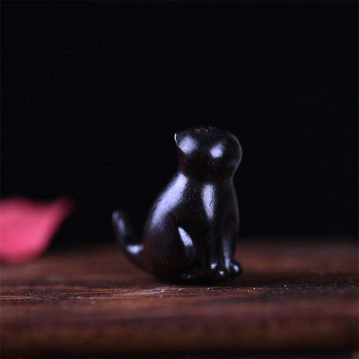 Buddha Stones小葉紫檀黒檀白檀 緑檀 幸運のミニ猫 鹿 スース 電話掛け飾り - 黒檀の猫 3.2*2.8*1.6cm - image 18