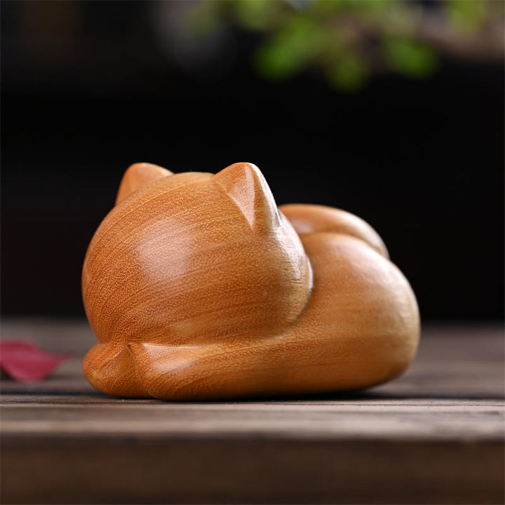Buddha Stones小さくて可愛い自信に満ちた眠り猫 白檀 癒しのホームデコレーション - image 14