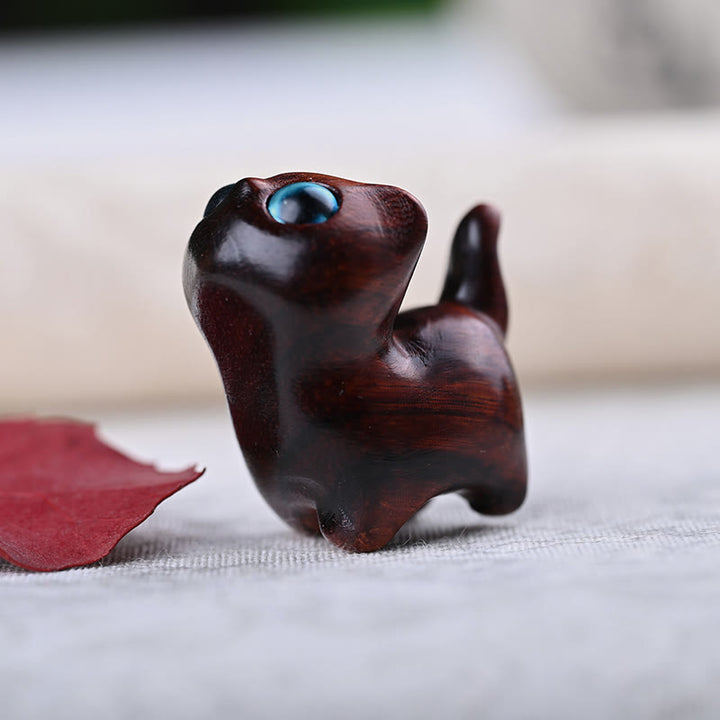 Buddha Stones緑白檀黒檀白檀の小葉紫檀ミニ招き猫 平和飾り - 小葉紫檀ブルーアイズ 3.1×1.8×3.2cm - image 15