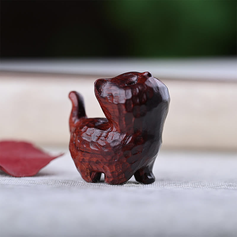 Buddha Stones緑白檀黒檀白檀の小葉紫檀ミニ招き猫 平和飾り - 小葉紫檀猫 - image 23